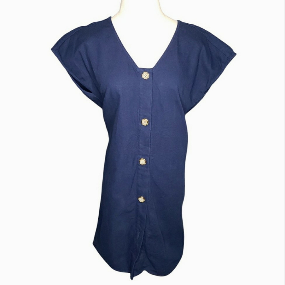 Marie Oliver Shirt Dress L Cobalt Structure Sculptural Preppy Heavy Woven Cotton